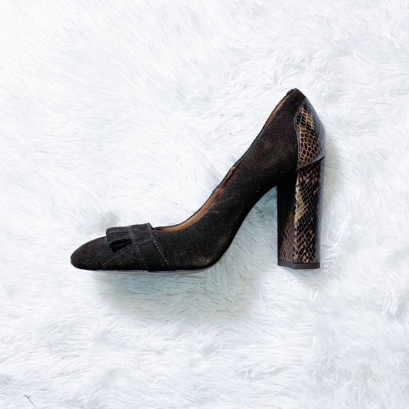 Massimo Dutti Brown Block Heel Shoes Snakeskin Accent SZ40 US9.5 - Picture 5 of 10